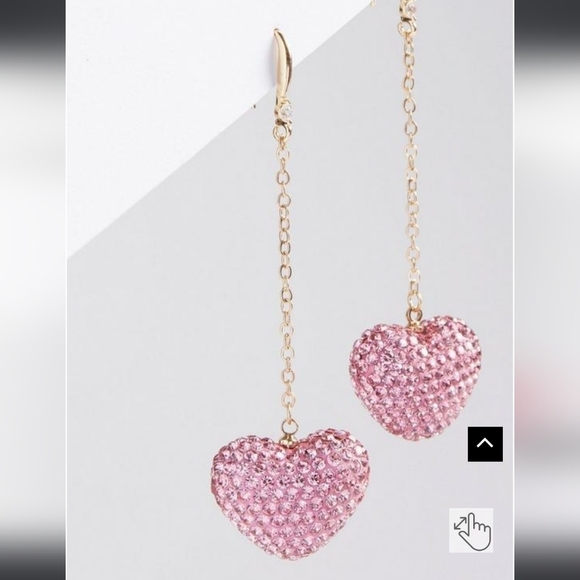 🆕️💖PINK RHINESTONE PAVE HEART LINEAR DROP EARRINGS💖 - Picture 2 of 4